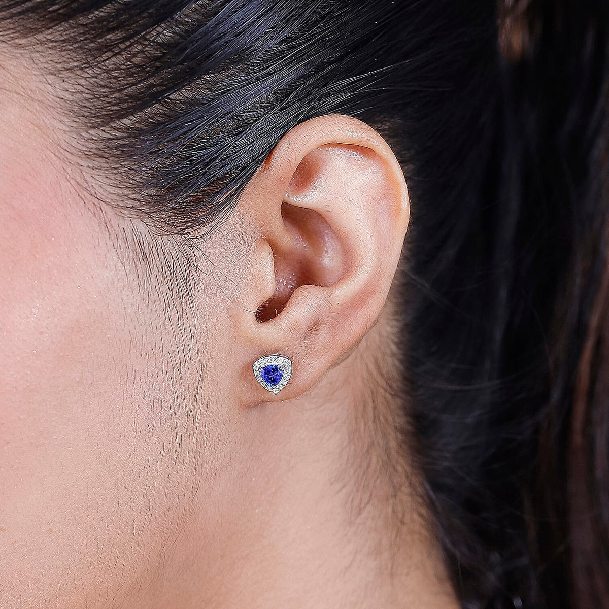 Tanzanite, White Zircon Halo Stud Push Post Earrings in Rhodium Overlay Sterling Silver 7934266 2