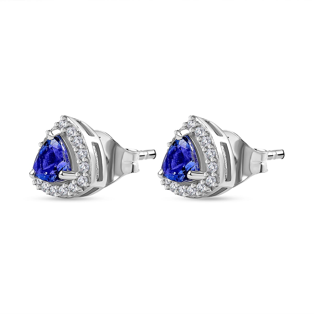 Tanzanite, White Zircon Halo Stud Push Post Earrings in Rhodium Overlay Sterling Silver 7934266 3