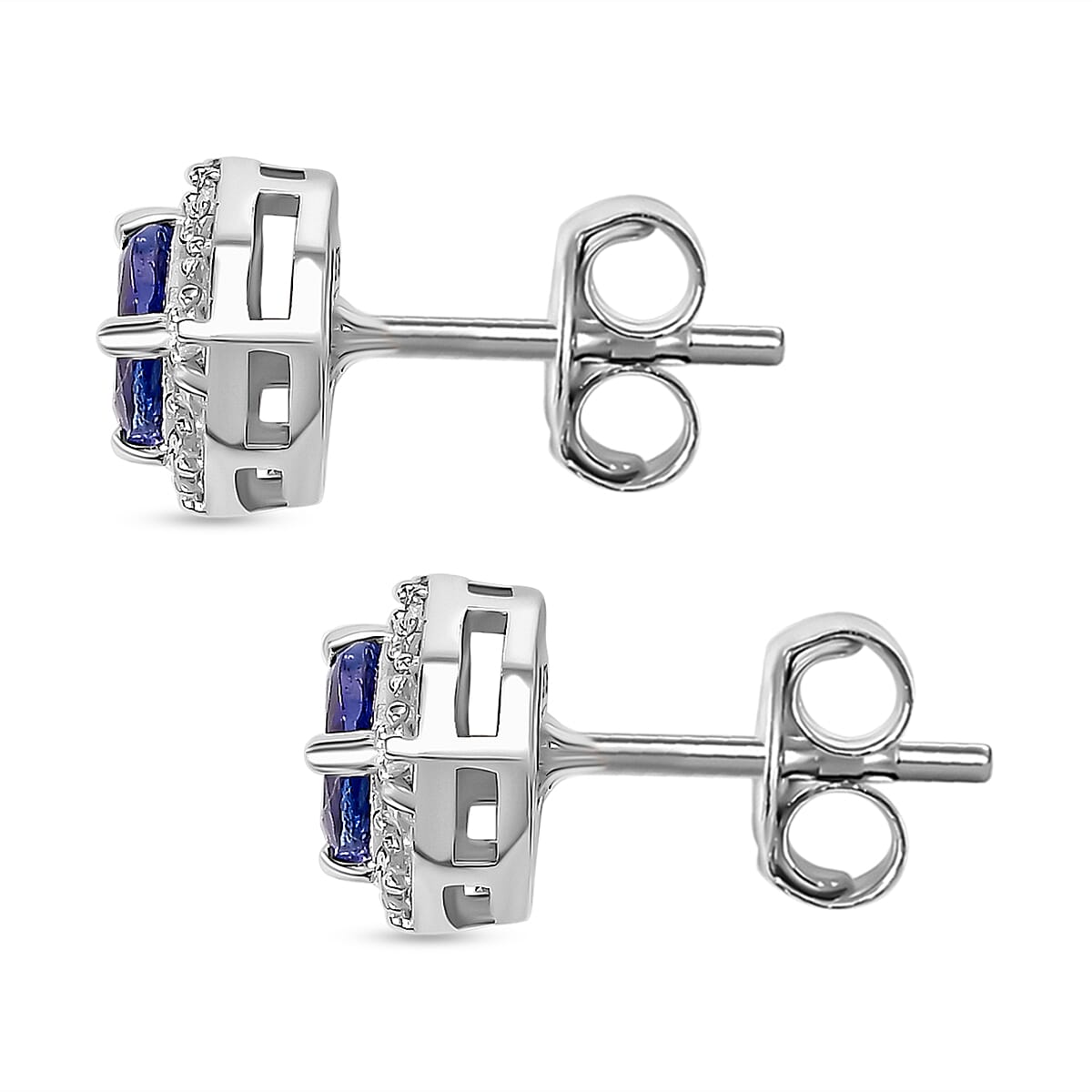 Tanzanite, White Zircon Halo Stud Push Post Earrings in Rhodium Overlay Sterling Silver 7934266 4