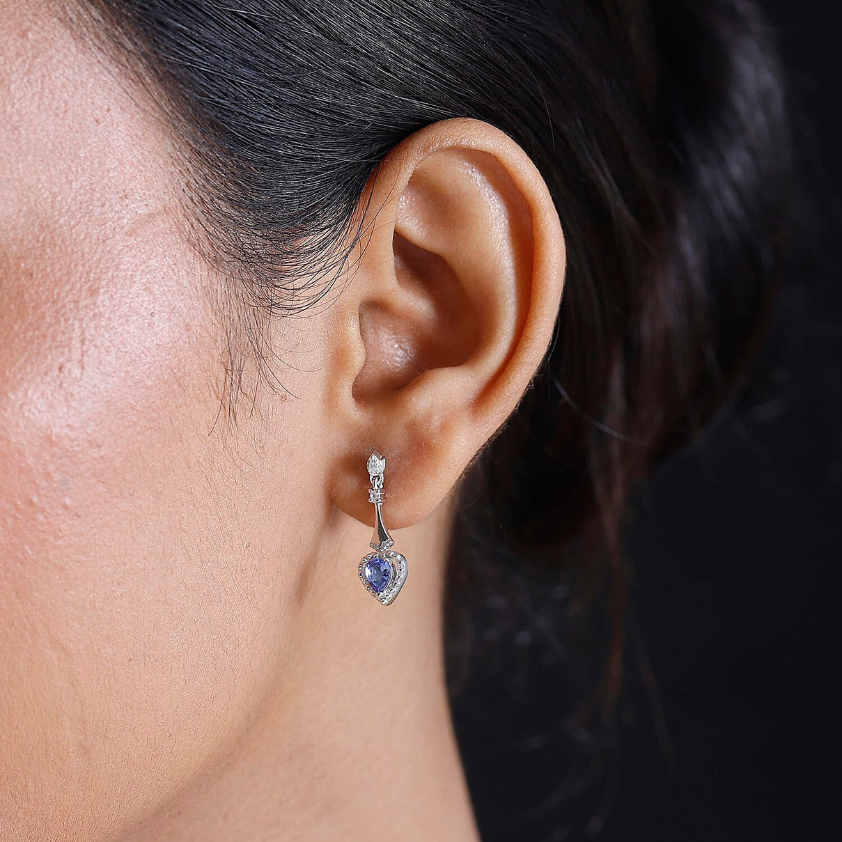 Tanzanite, White Zircon Drop Earrings in Rhodium Overlay Sterling Silver 0.72 ct. 7938692 3