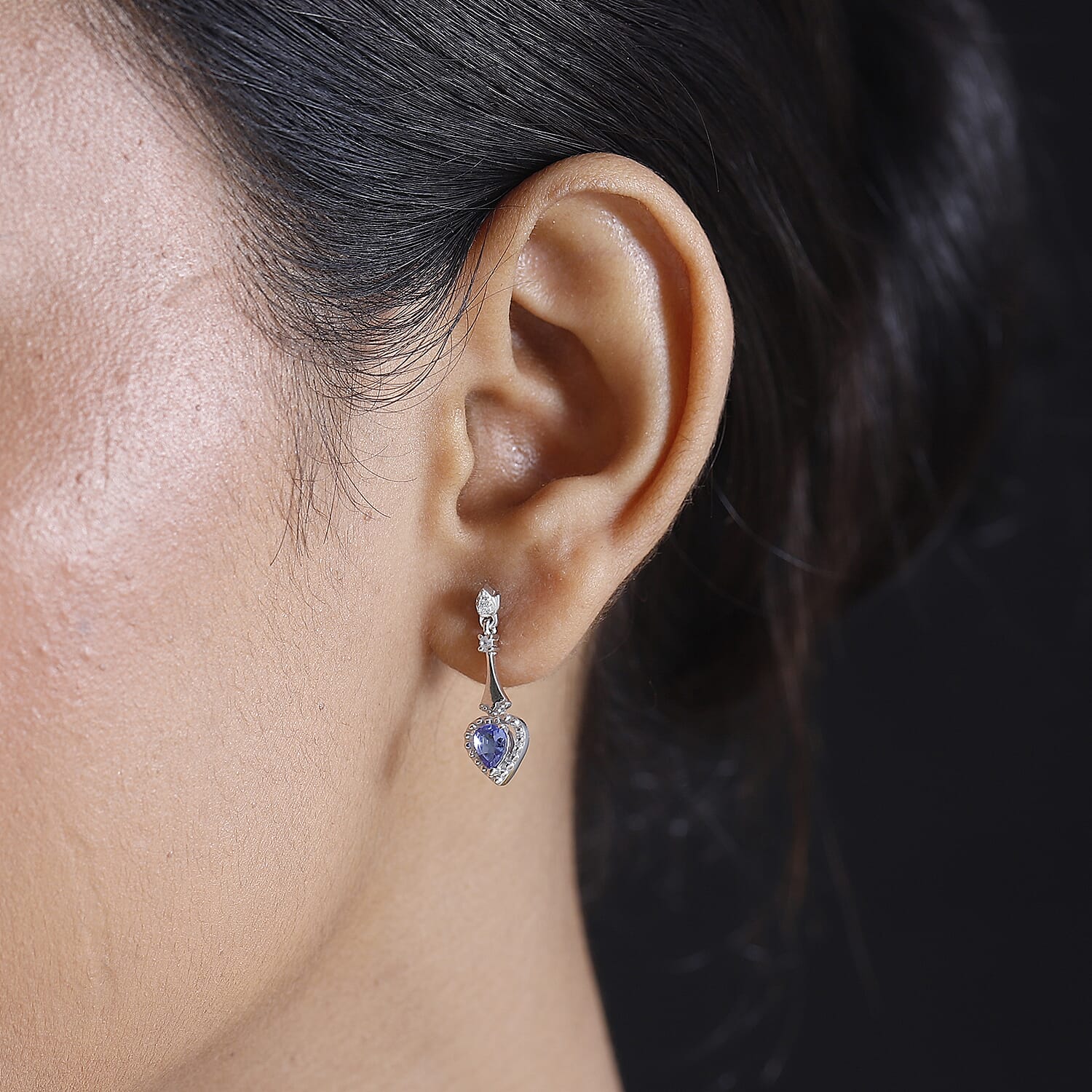 Tanzanite, White Zircon Drop Earrings in Rhodium Overlay Sterling Silver 0.72 ct. 7938692 3