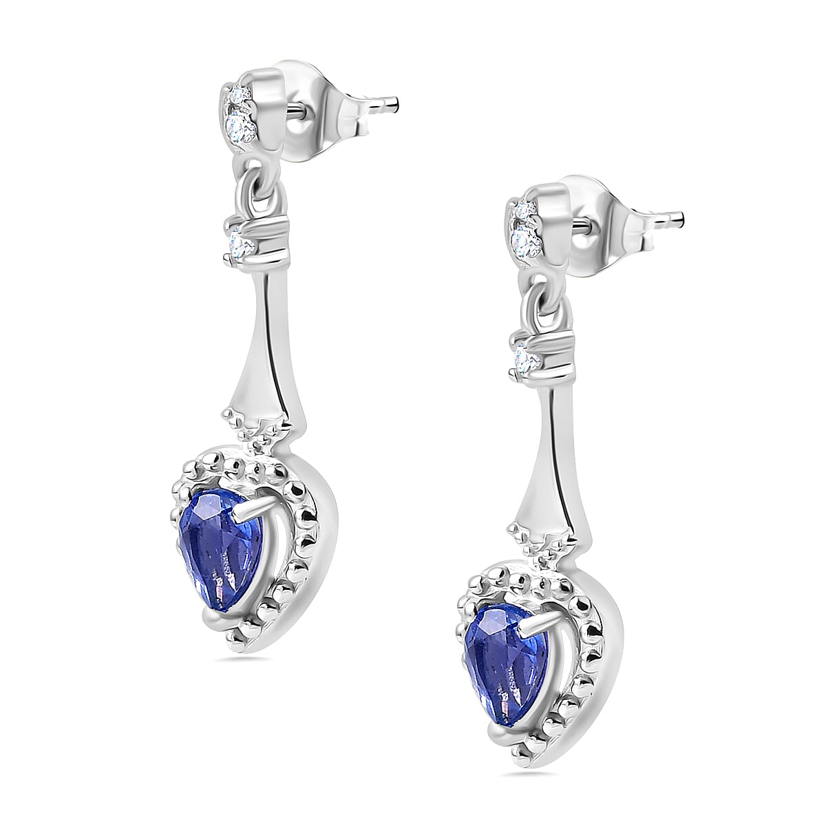 Tanzanite, White Zircon Drop Earrings in Rhodium Overlay Sterling Silver 0.72 ct. 7938692 4