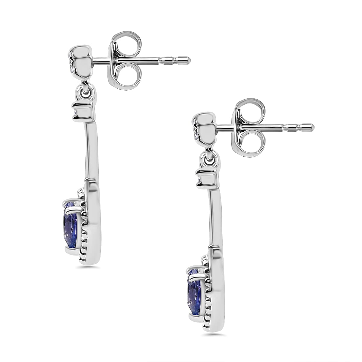 Tanzanite, White Zircon Drop Earrings in Rhodium Overlay Sterling Silver 0.72 ct. 7938692 5