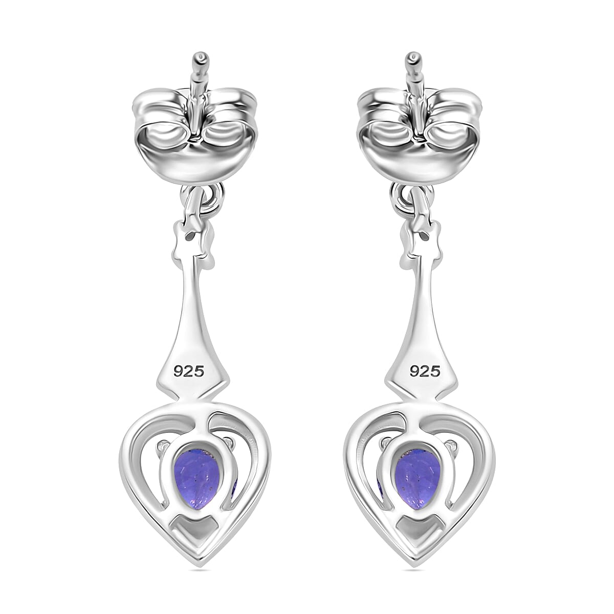 Tanzanite, White Zircon Drop Earrings in Rhodium Overlay Sterling Silver 0.72 ct. 7938692 6