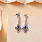 Tanzanite & White Zircon Solitaire Stud Push Post Earring in Rhodium Overlay Sterling Silver 1.16 Ct.