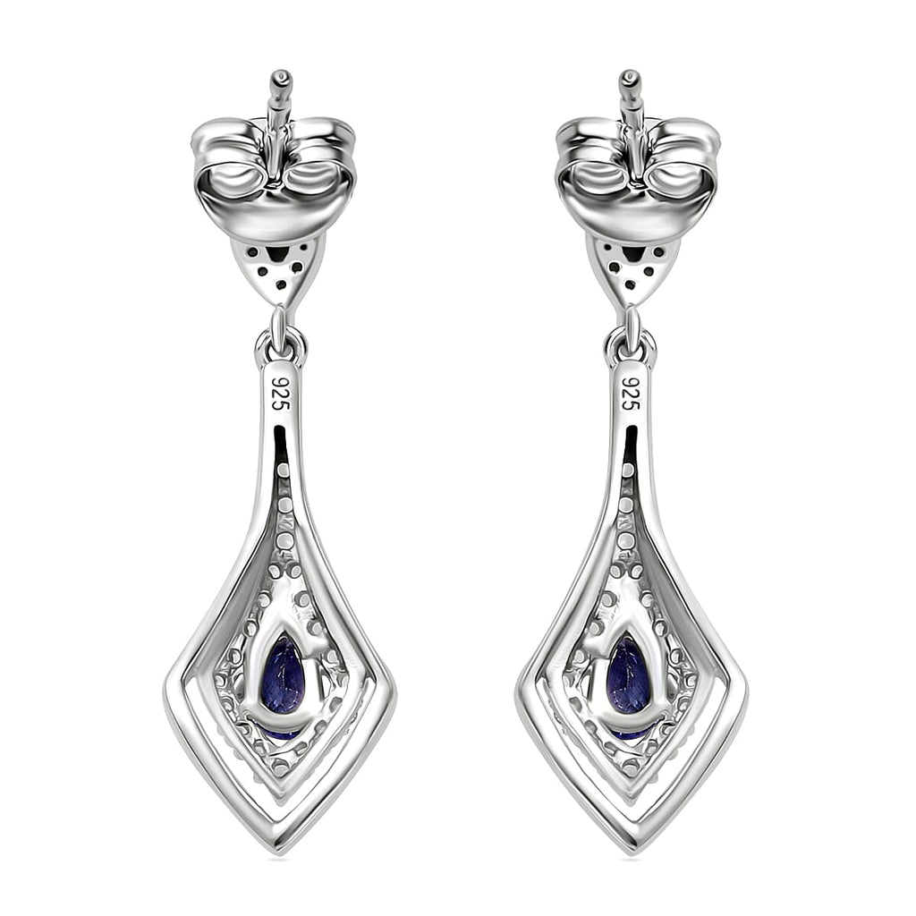 Tanzanite & White Zircon Solitaire Stud Push Post Earring in Rhodium Overlay Sterling Silver 1.16 Ct.