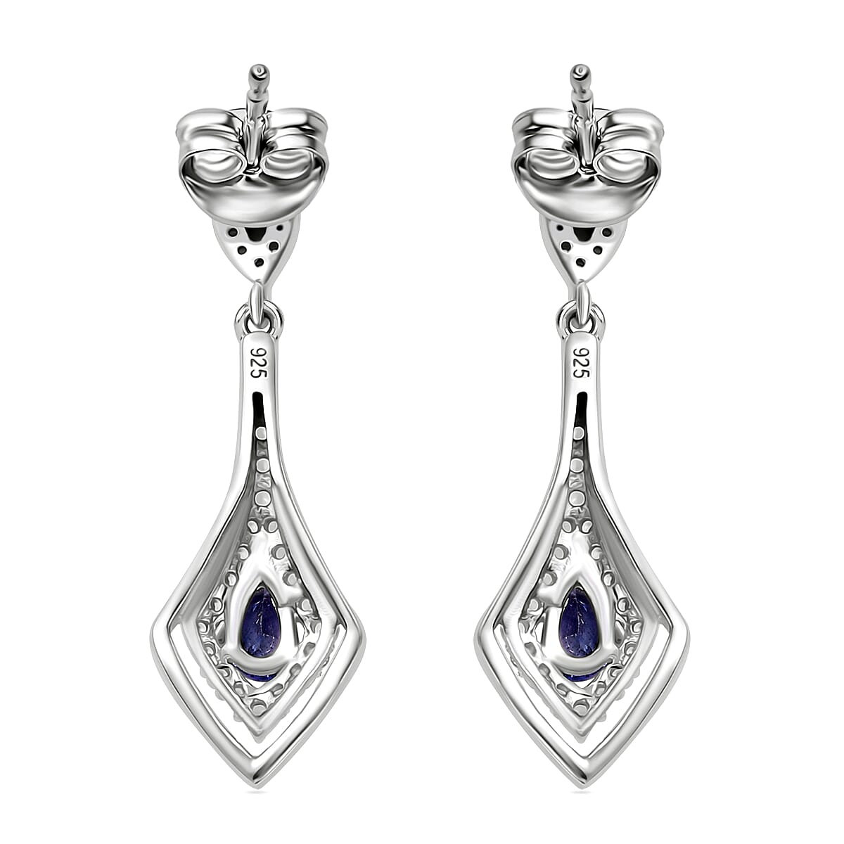 Tanzanite, White Zircon Dangling Earrings in Rhodium Overlay Sterling Silver 7948771 4