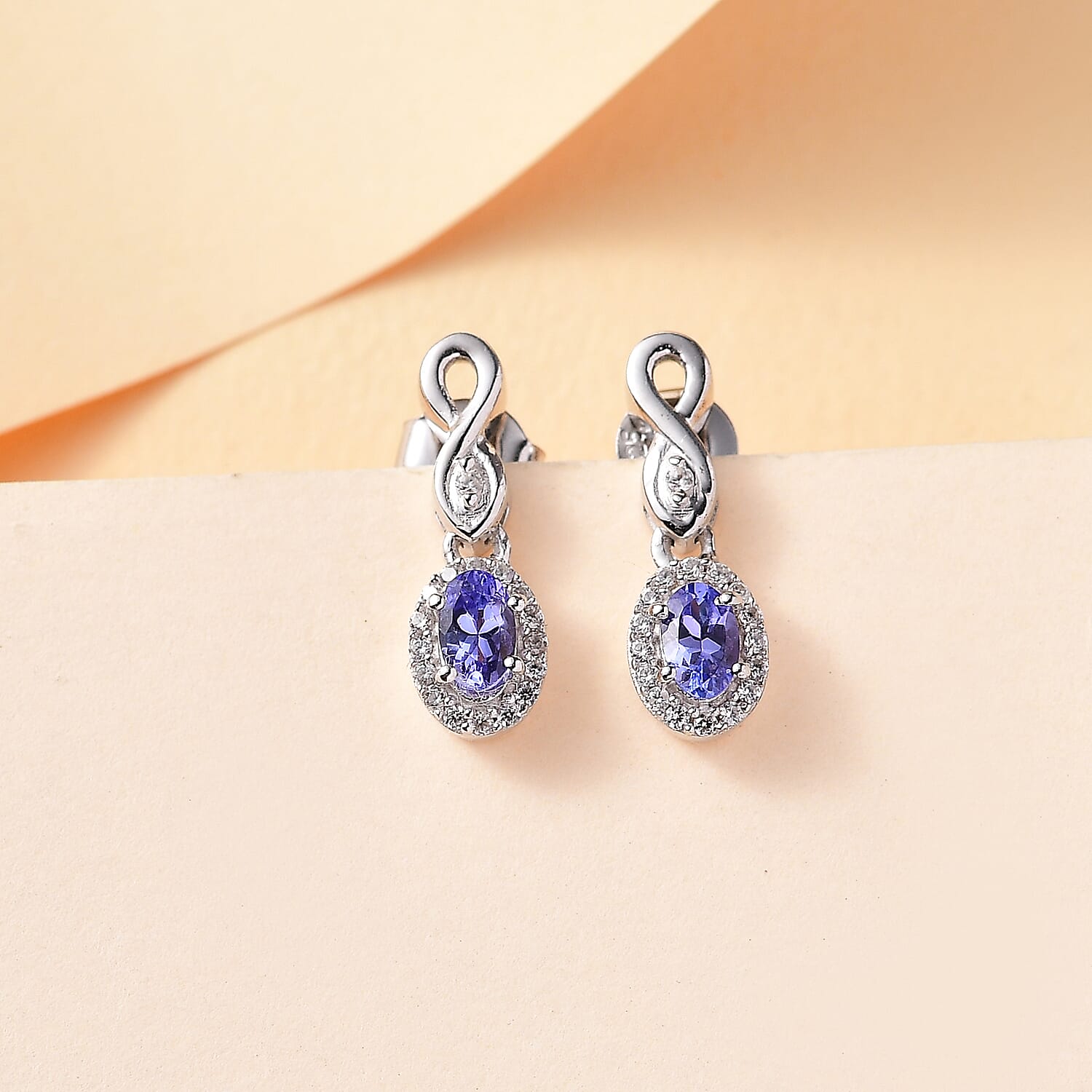 Tanzanite, White Zircon Halo Drop Earrings in Rhodium Overlay Sterling Silver 7948777 2