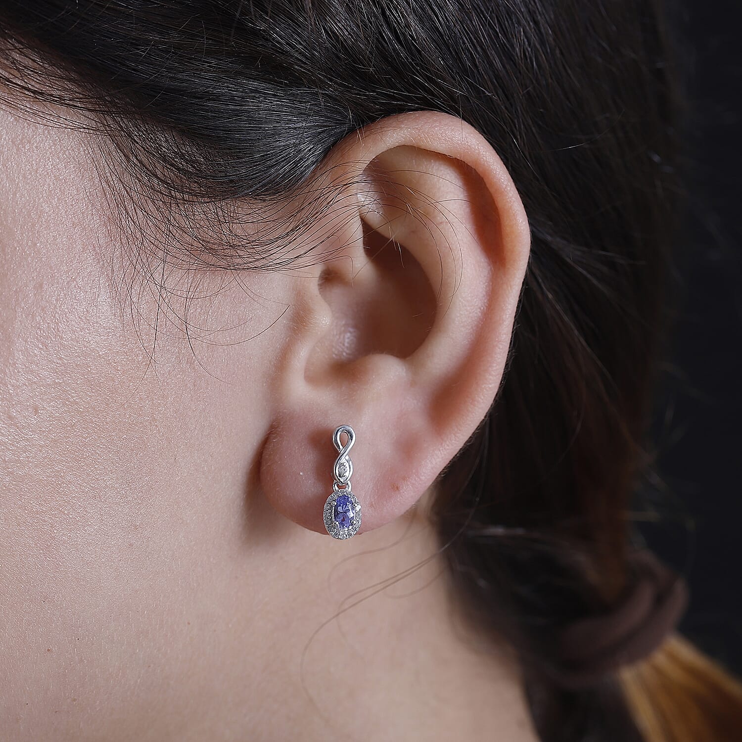 Tanzanite, White Zircon Halo Drop Earrings in Rhodium Overlay Sterling Silver 7948777 3