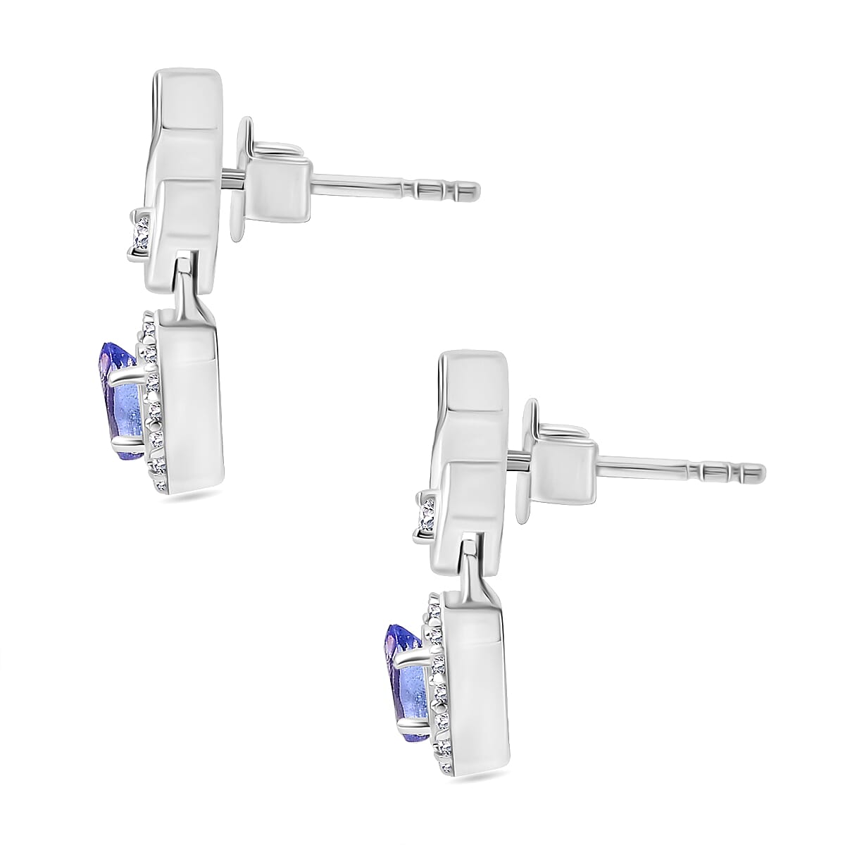 Tanzanite, White Zircon Halo Drop Earrings in Rhodium Overlay Sterling Silver 7948777 5