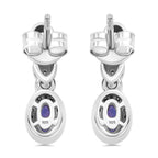 Tanzanite & White Zircon Solitaire Stud Push Back Earring in Rhodium Overlay Sterling Silver