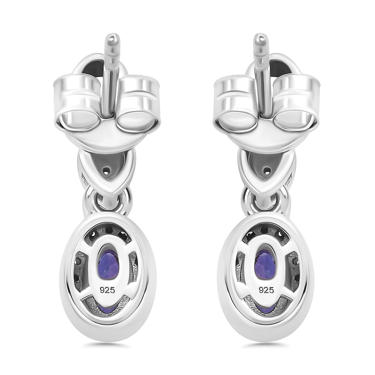 Tanzanite, White Zircon Halo Drop Earrings in Rhodium Overlay Sterling Silver 7948777 6