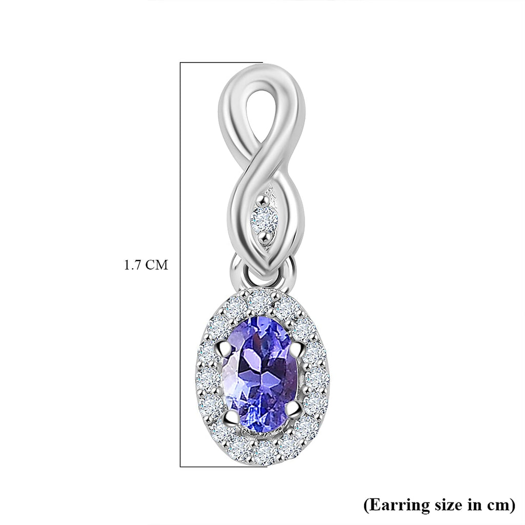 Tanzanite & White Zircon Solitaire Stud Push Back Earring in Rhodium Overlay Sterling Silver