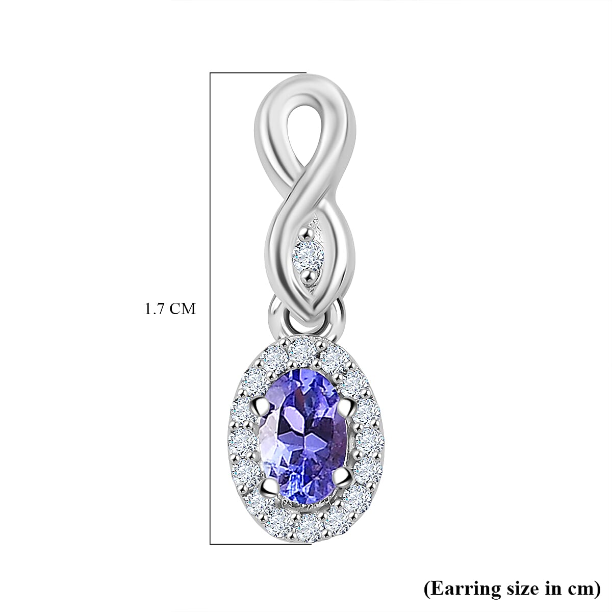Tanzanite, White Zircon Halo Drop Earrings in Rhodium Overlay Sterling Silver 7948777 7