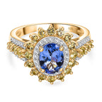 Tanzanite, Yellow Sapphire & White Zircon Cluster Ring in 18K Vermeil Yellow Gold Plated Sterling Silver 2.34 Ct.