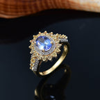 Tanzanite, Yellow Sapphire & White Zircon Cluster Ring in 18K Vermeil Yellow Gold Plated Sterling Silver 2.34 Ct.