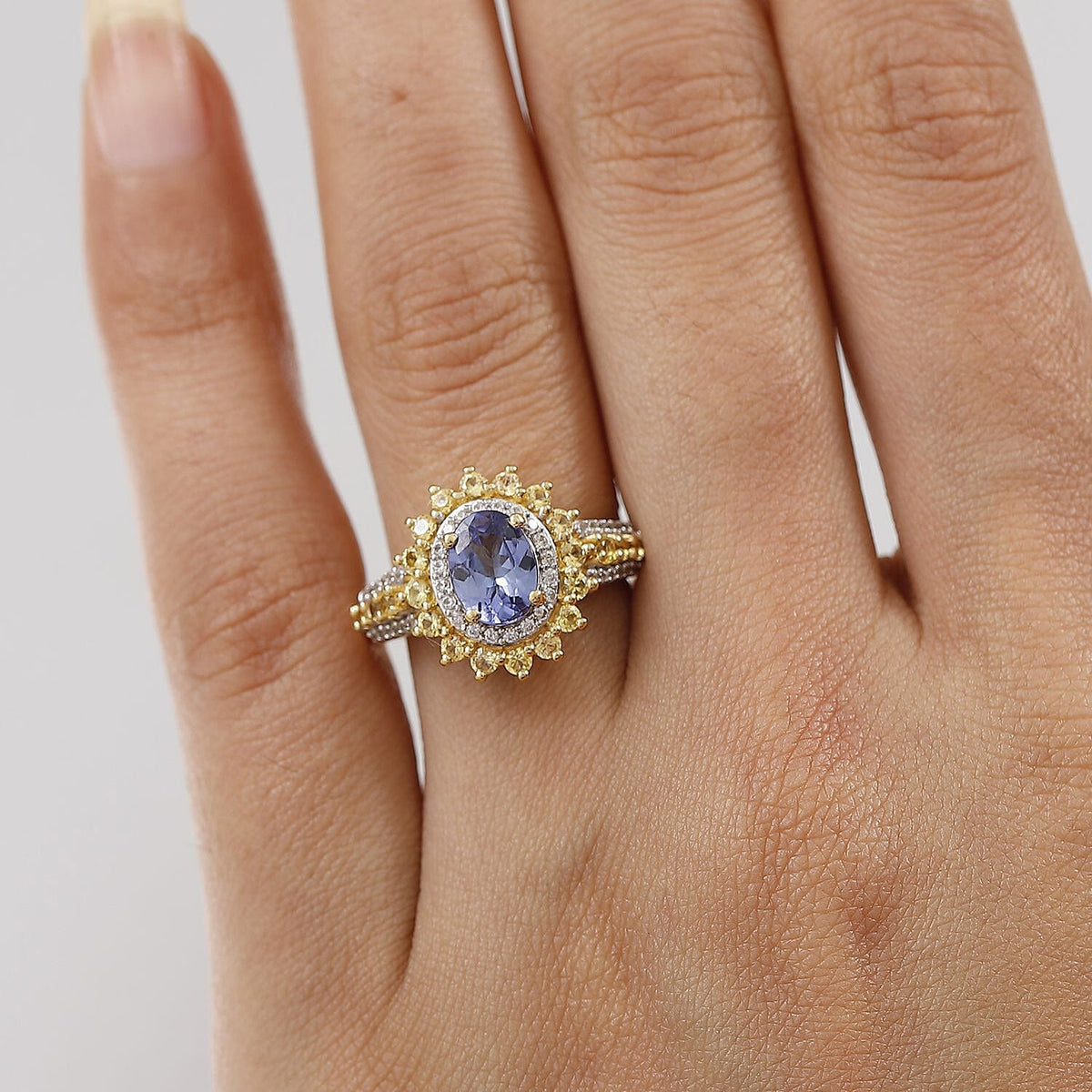 Tanzanite, Yellow Sapphire, White Zircon Halo Ring in 18K Vermeil Yellow Gold Over Sterling Silver 2.34 Ct. 8054619 3