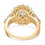 Tanzanite, Yellow Sapphire & White Zircon Cluster Ring in 18K Vermeil Yellow Gold Plated Sterling Silver 2.34 Ct.