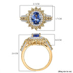 Tanzanite, Yellow Sapphire & White Zircon Cluster Ring in 18K Vermeil Yellow Gold Plated Sterling Silver 2.34 Ct.