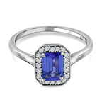 Tanzanite and Diamond Halo Ring in Rhodium Overlay Sterling Silver 1.14 Ct.