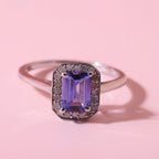 Tanzanite and Diamond Halo Ring in Rhodium Overlay Sterling Silver 1.14 Ct.