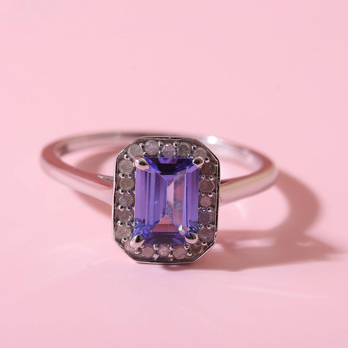 Tanzanite and Diamond Halo Ring in Rhodium Overlay Sterling Silver 1.14 Ct. 8900369 2