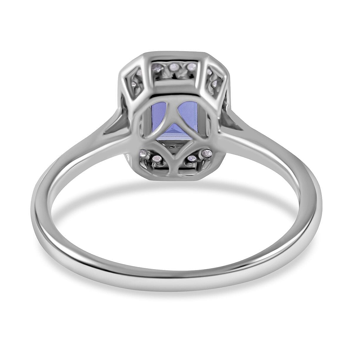 Tanzanite and Diamond Halo Ring in Rhodium Overlay Sterling Silver 1.14 Ct. 8900369 8