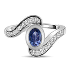 Tanzanite and Natural Zircon Bypass Ring in Platinum Overlay Sterling Silver 1.21 Ct