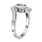 Tanzanite and Natural Zircon Bypass Ring in Platinum Overlay Sterling Silver 1.21 Ct