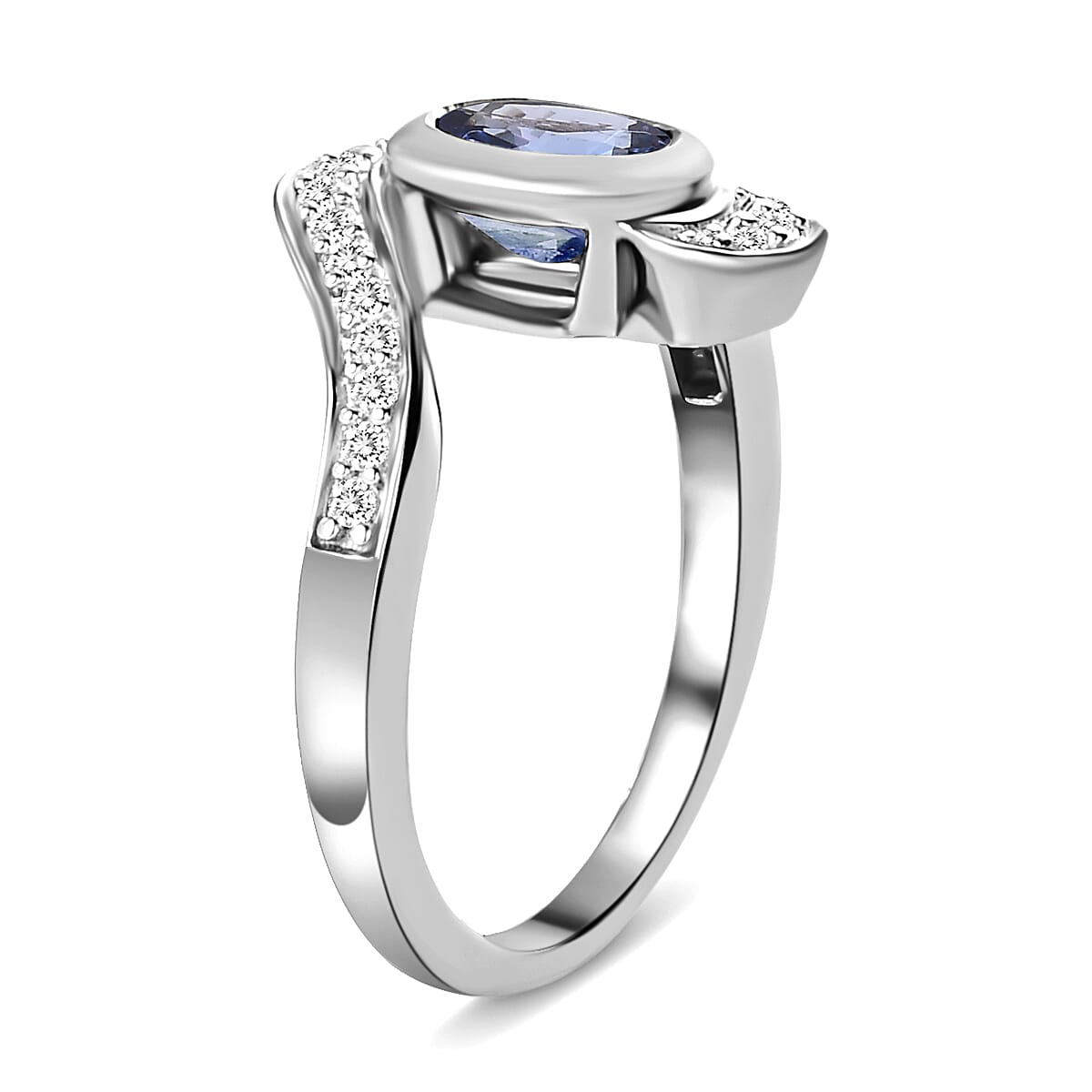 Tanzanite and Natural Cambodian Zircon Bypass Ring in Platinum Overlay Sterling Silver 1.21 ct 8952183 4