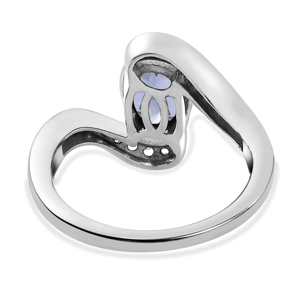 Tanzanite and Natural Zircon Bypass Ring in Platinum Overlay Sterling Silver 1.21 Ct