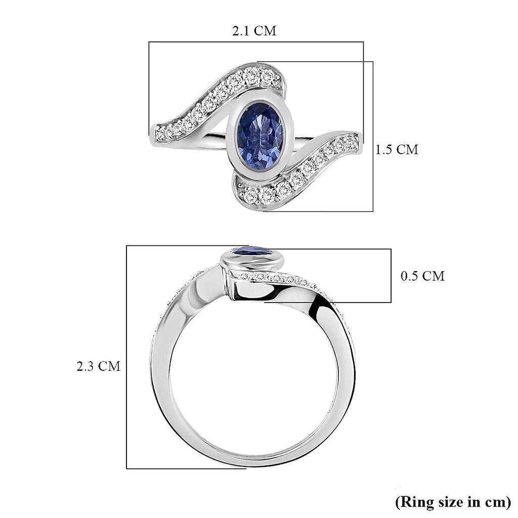 Tanzanite and Natural Zircon Bypass Ring in Platinum Overlay Sterling Silver 1.21 Ct