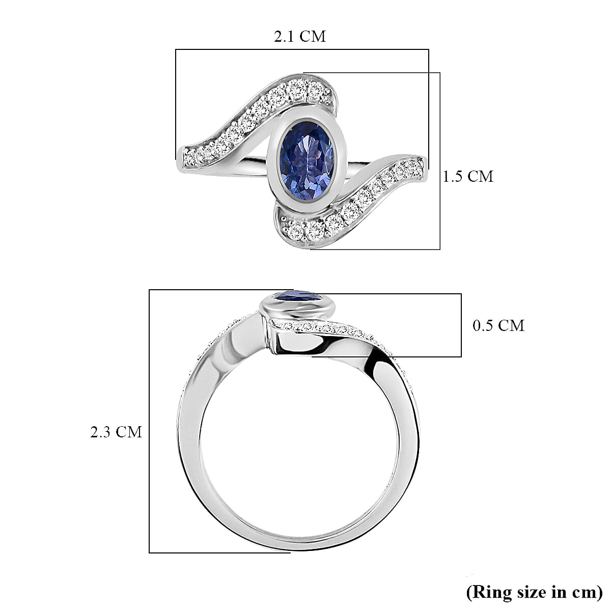 Tanzanite and Natural Cambodian Zircon Bypass Ring in Platinum Overlay Sterling Silver 1.21 ct 8952183 6