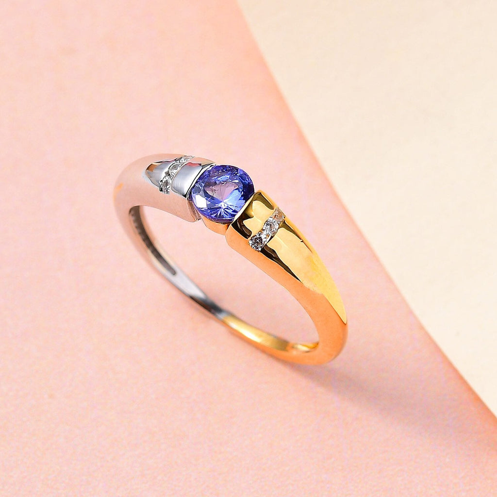 Tanzanite and Natural Cambodian Zircon Ring in Platinum and 18K Vermeil Yellow Gold Plated Sterling Silver