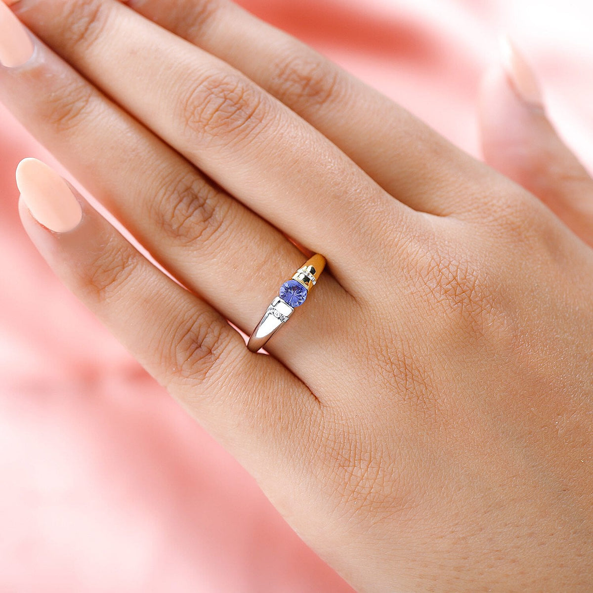 Tanzanite and Natural Cambodian Zircon Ring in Platinum and 18K Vermeil Yellow Gold Plated Sterling Silver 7228111 2