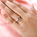 Tanzanite and Natural Cambodian Zircon Ring in Platinum and 18K Vermeil Yellow Gold Plated Sterling Silver
