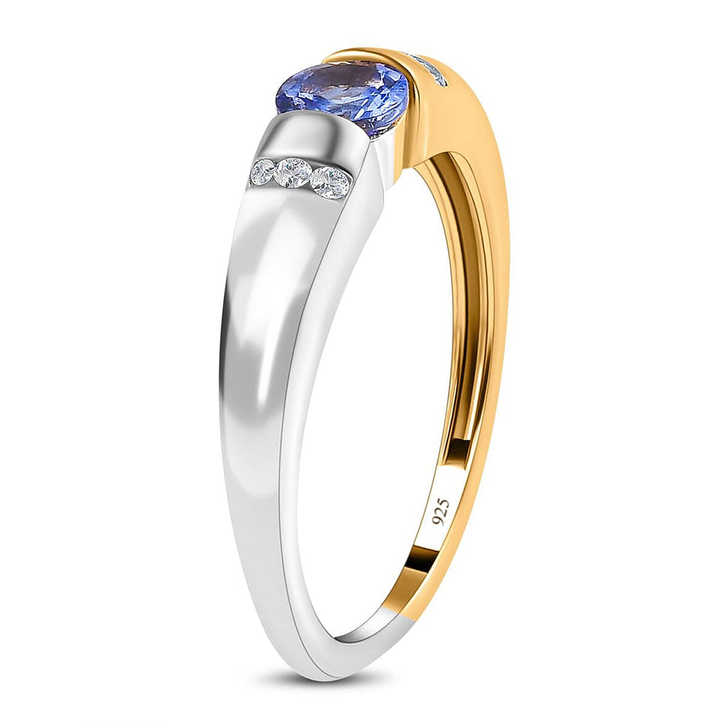 Tanzanite and Natural Cambodian Zircon Ring in Platinum and 18K Vermeil Yellow Gold Plated Sterling Silver