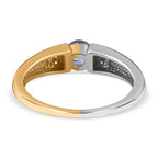 Tanzanite and Natural Cambodian Zircon Ring in Platinum and 18K Vermeil Yellow Gold Plated Sterling Silver