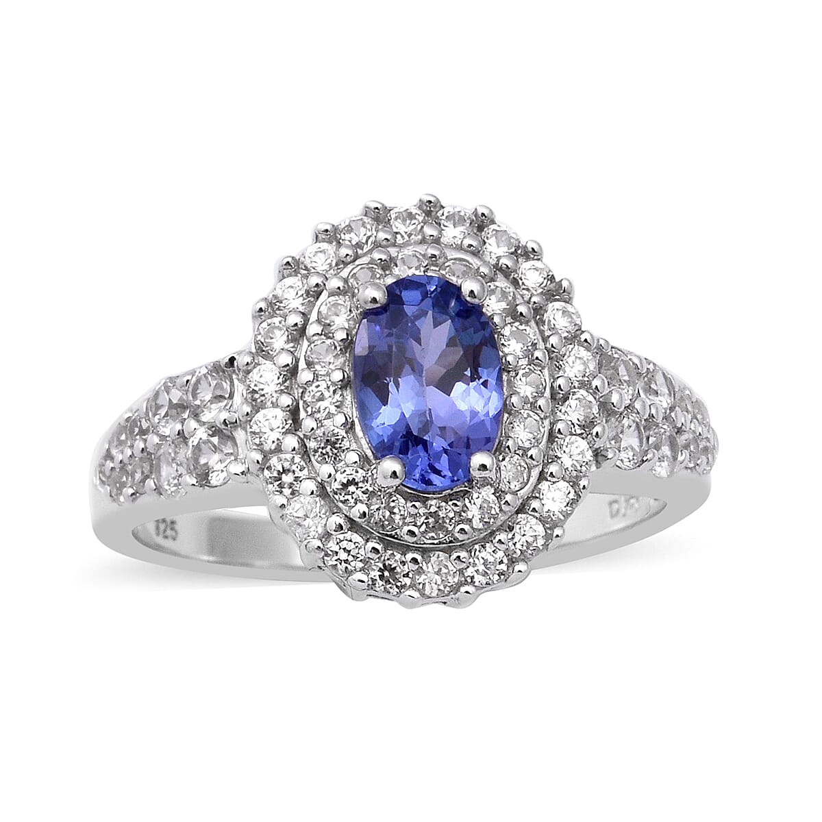 Tanzanite &amp; Natural Cambodian Zircon Ring in White Gold Plated Sterling Silver 1.60 Ct. 6069757 0