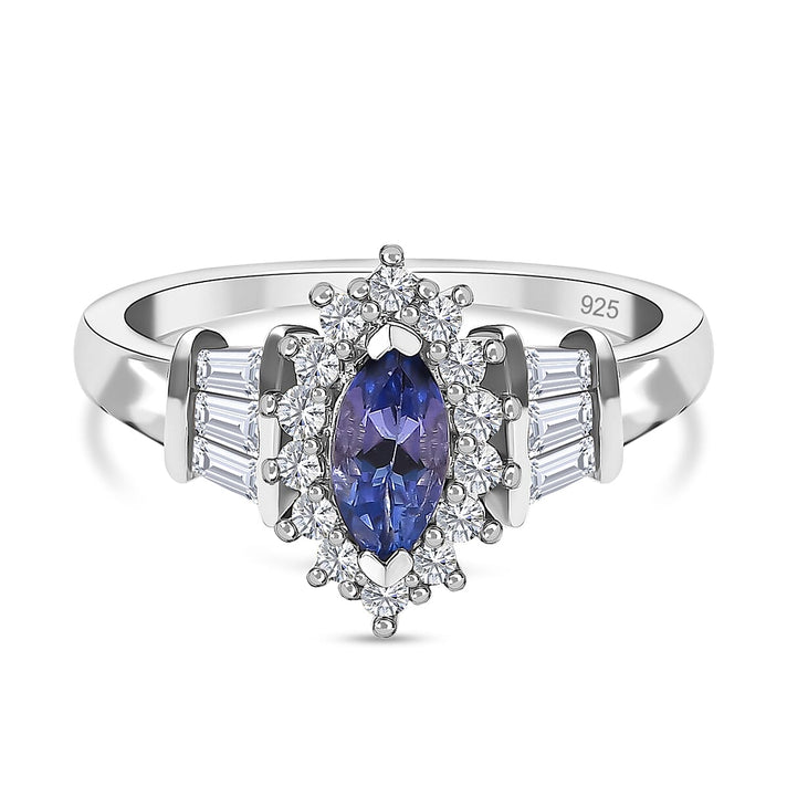 Tanzanite and Natural Zircon Halo Ring in Platinum Overlay Sterling Silver 7572019 1