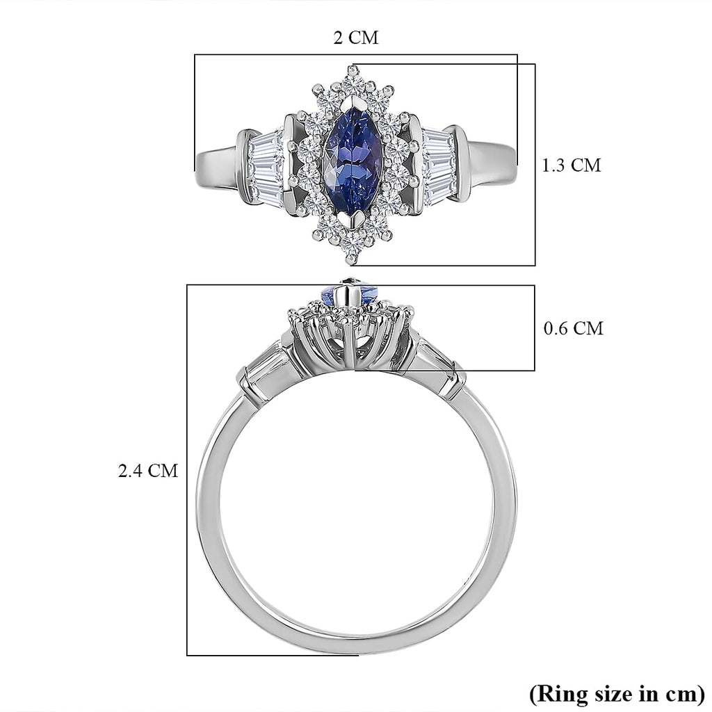 D'Joy Tanzanite & Natural Zircon Ring in Platinum Overlay Sterling Silver 1.02 Ct.