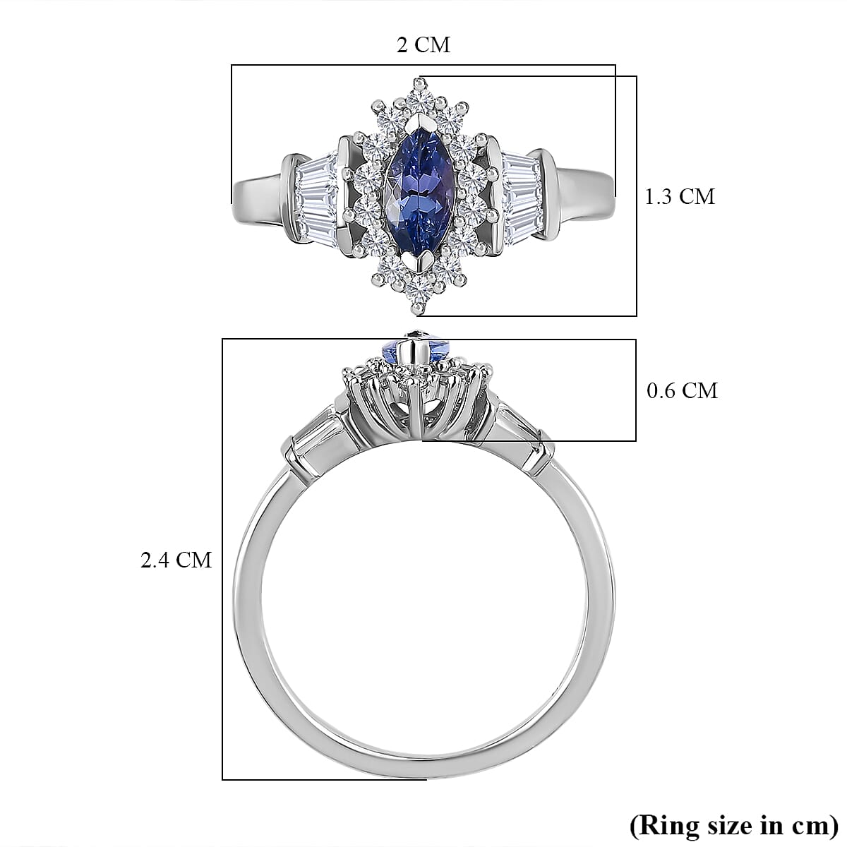 Tanzanite and Natural Zircon Halo Ring in Platinum Overlay Sterling Silver V32529505 11