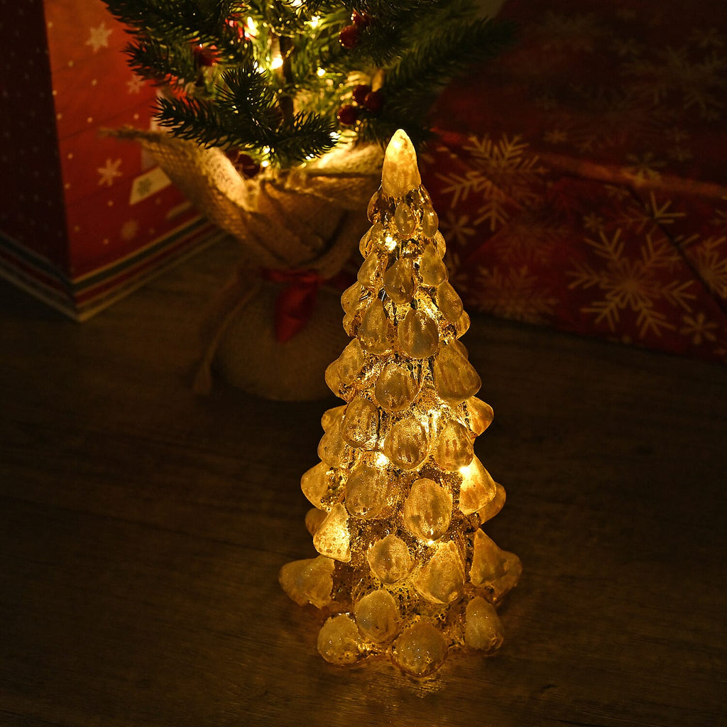Tapered Glass Christmas Tree with Electroplating Thread - Built in 10L Copper Wire (CR2032x2 Battery Included) - Silver - White