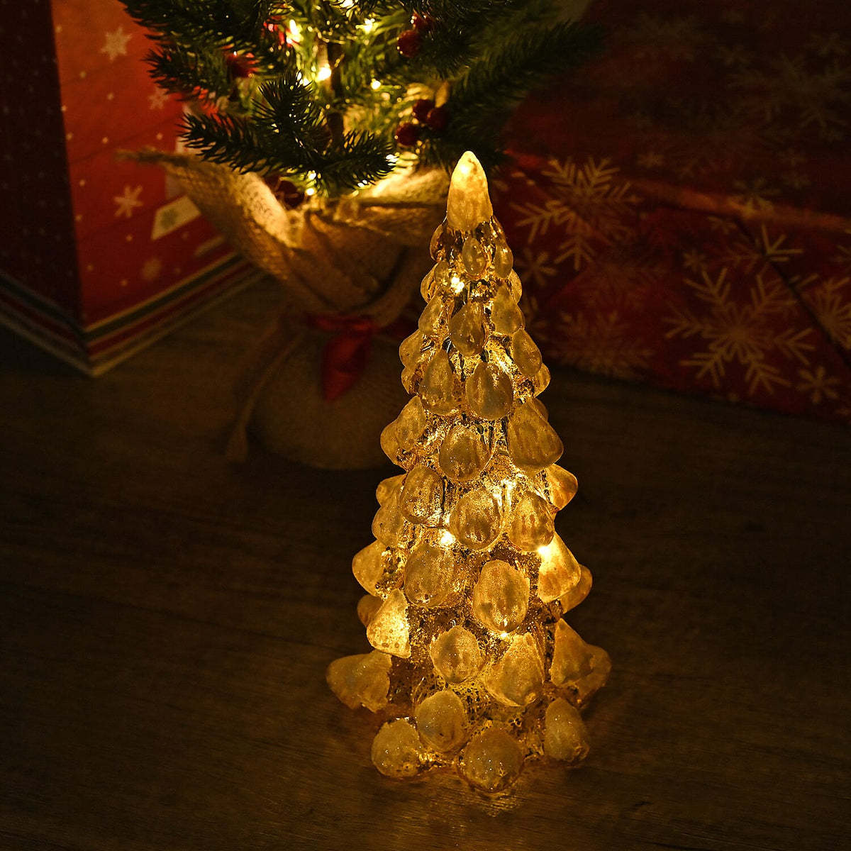 Tapered Glass Christmas Tree with Electroplating Thread - Built in 10L Copper Wire (CR2032x2 Battery Included) - Silver - White 7622508 0