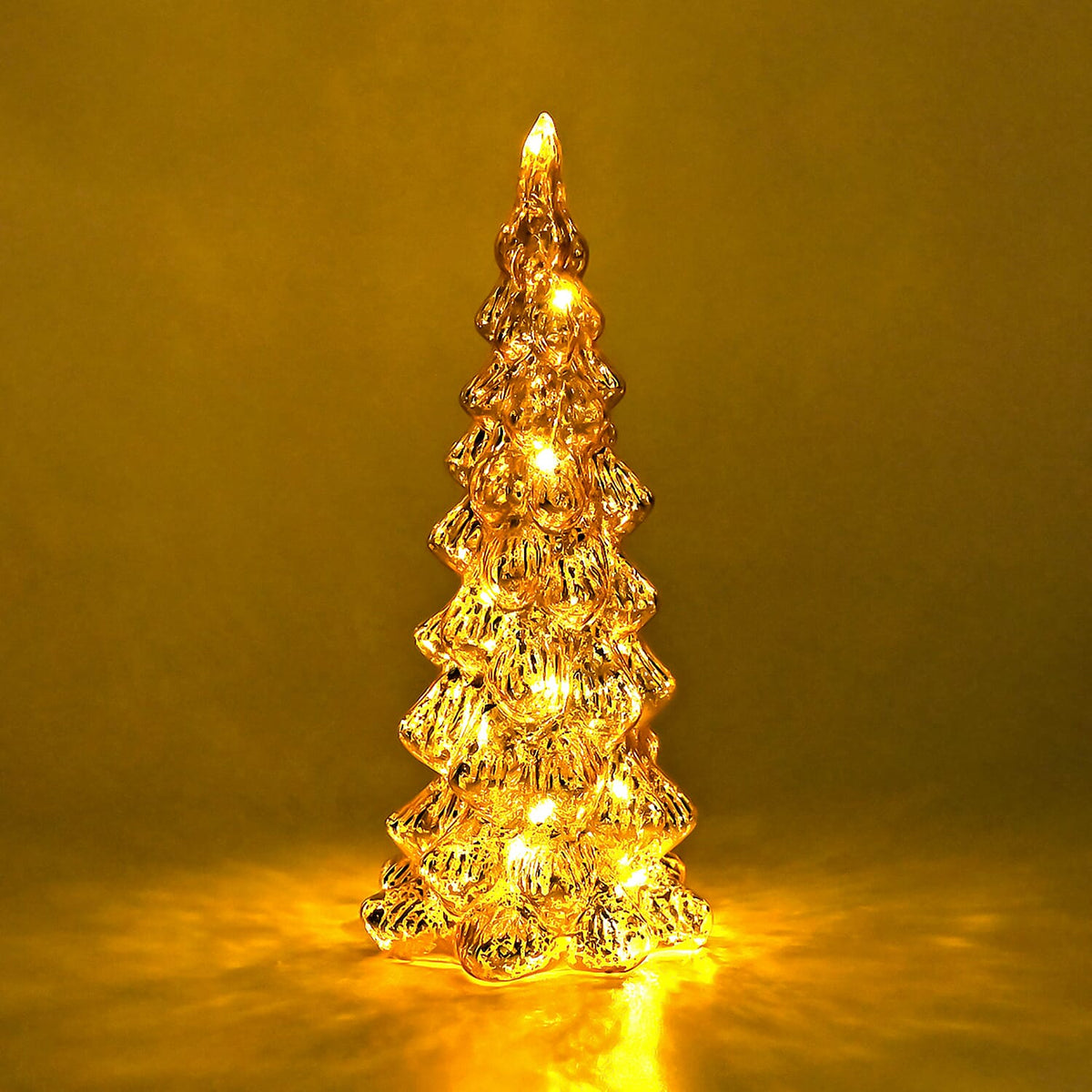 Tapered Glass LED Lighted Conical Christmas Tree With Electroplating Thread (Battery - CR2032X2, Incl.) - Gold 7622422 0
