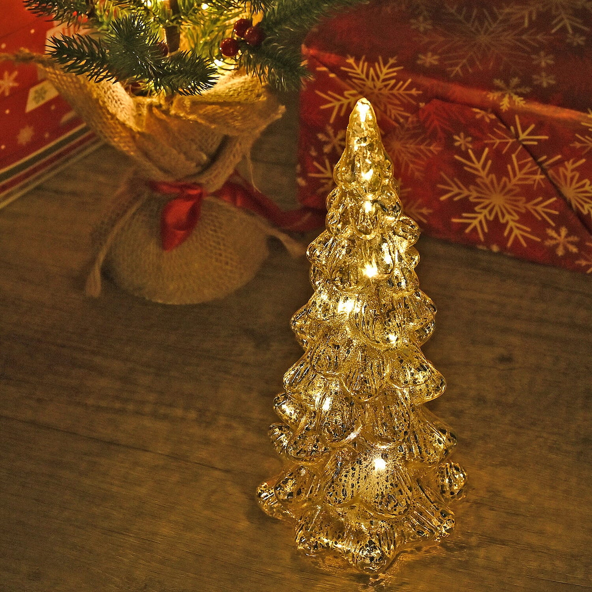 Tapered Glass LED Lighted Conical Christmas Tree With Electroplating Thread (Battery - CR2032X2, Incl.) - Gold 7622422 2