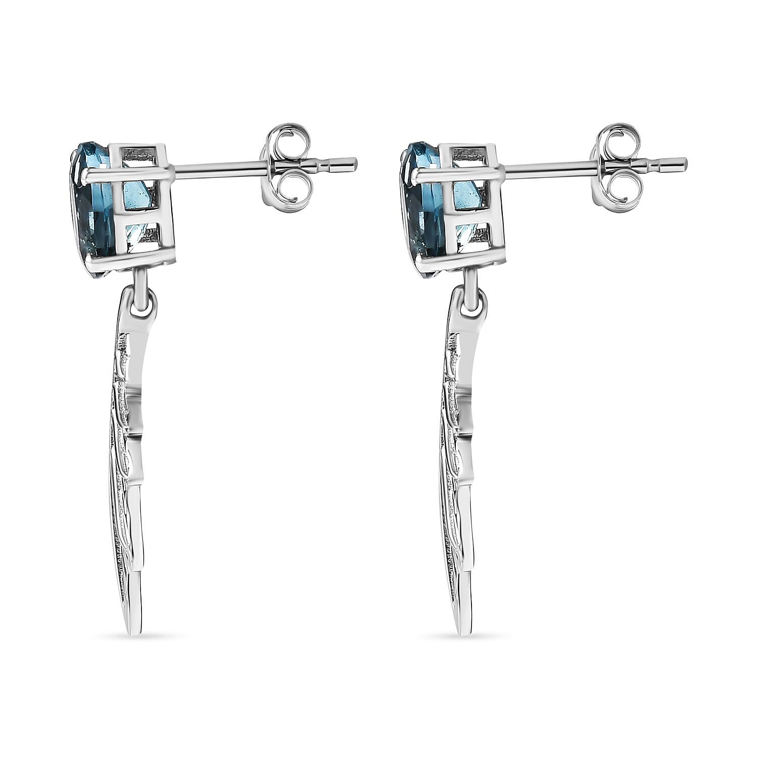 Belgian Teal Fluorite Dangling Earrings in Rhodium Overlay Sterling Silver 2.94 ct 7804631 4