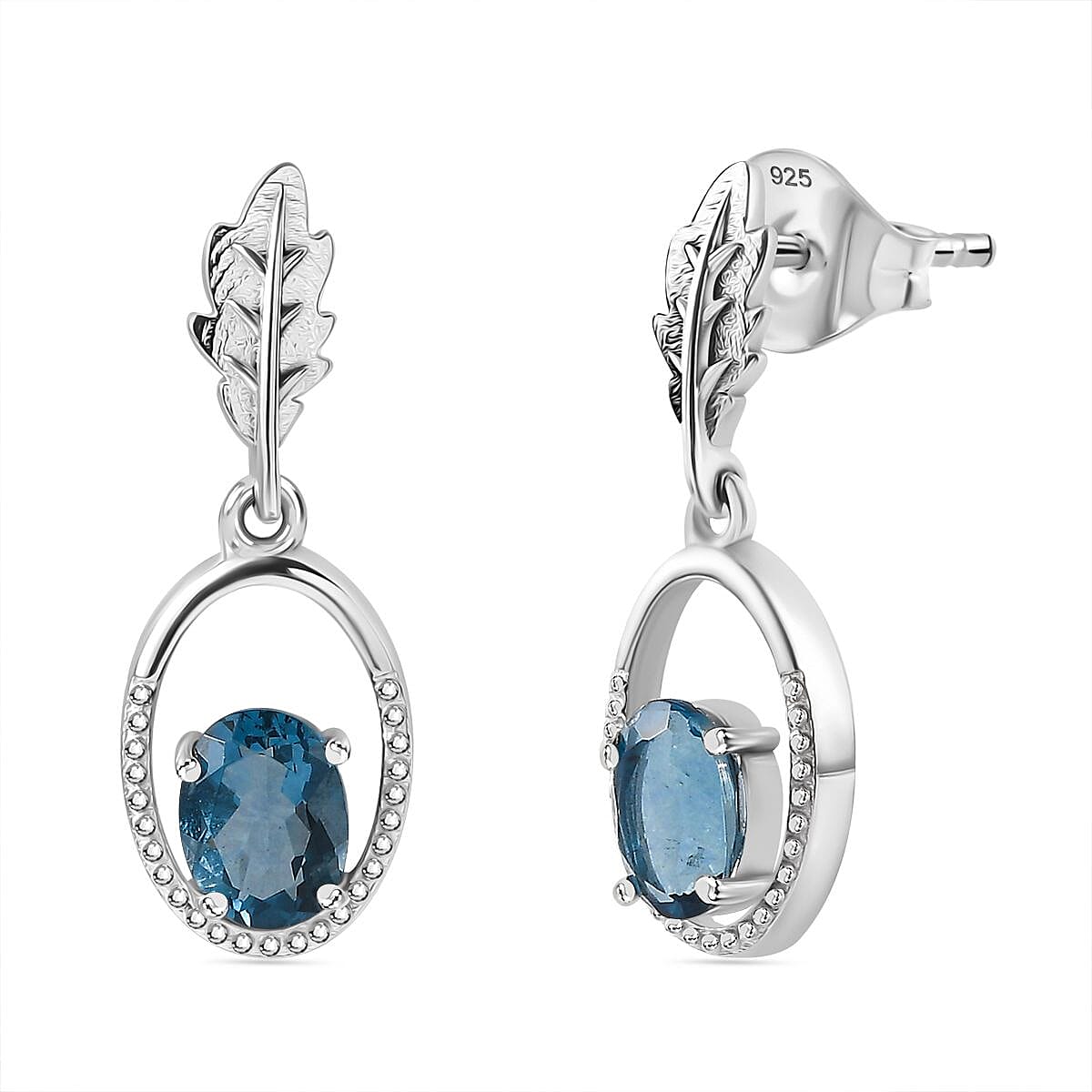 Belgian Teal Fluorite Solitaire Dangle Earrings in Rhodium Overlay Sterling Silver 3.07 Ct 7804635 0