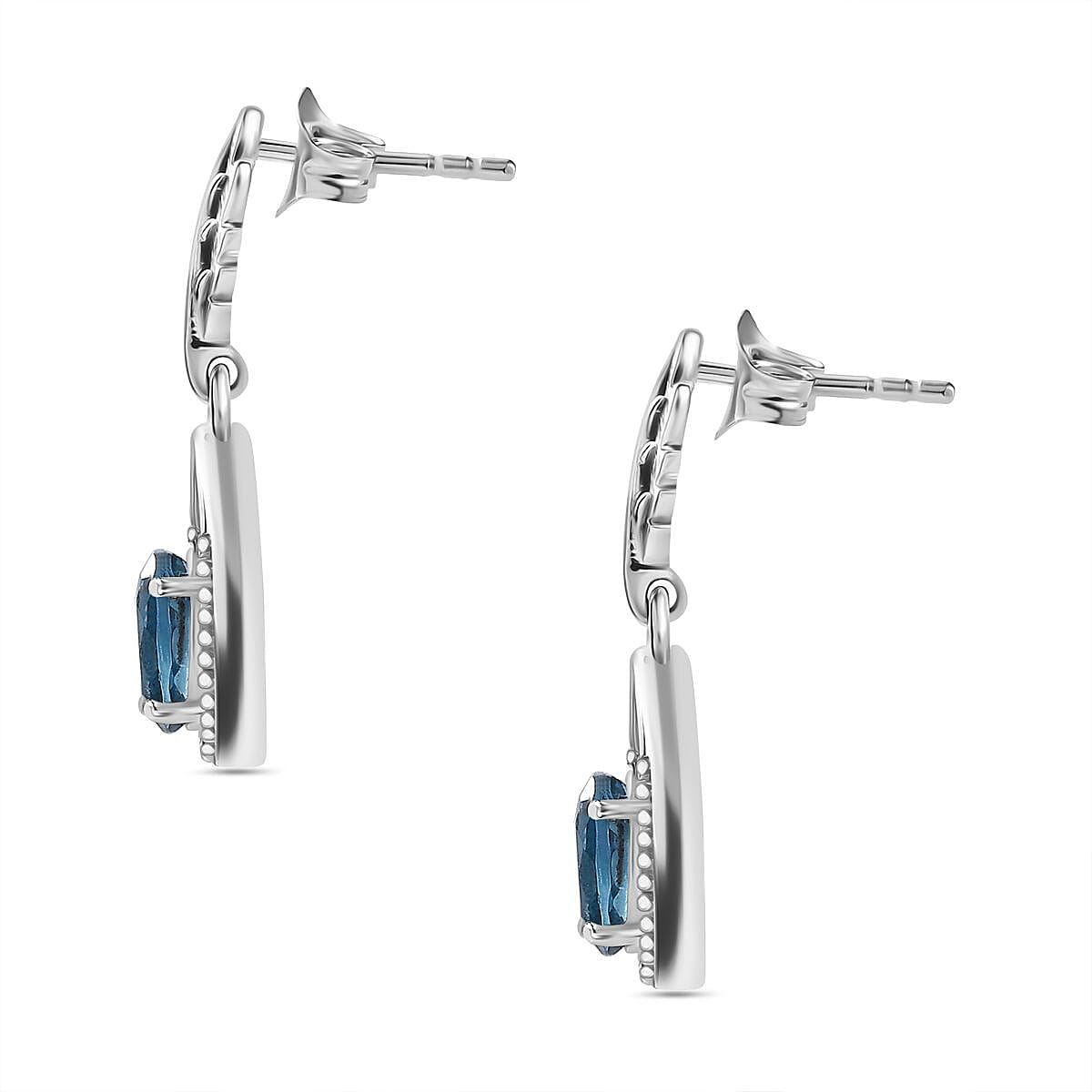 Belgian Teal Fluorite Solitaire Dangle Earrings in Rhodium Overlay Sterling Silver 3.07 Ct 7804635 4