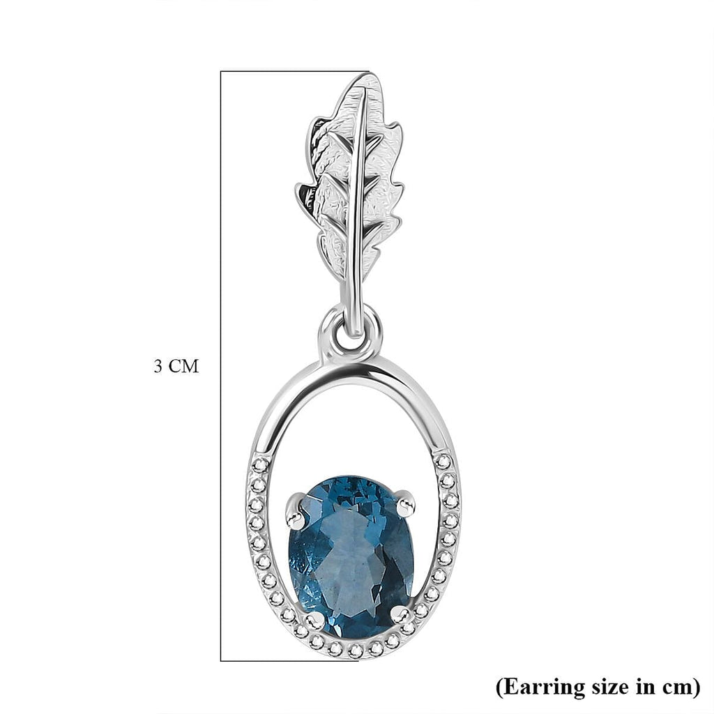 Belgian Teal Fluorite Solitaire Dangle Earrings in Rhodium Overlay Sterling Silver 3.07 Ct
